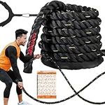 DAWOO Battle Ropes 38mm*9/12/15m with Protective Cover Heavy Exercise Rope for Home, Gyms Fitness, Strength Training, CrossFit and More(15M)