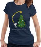 Peanuts Snoopy Woodstock Brighten Your Christmas Women's T-Shirt Navy Blue