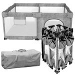 dearlomum Foldable Baby Playpen,Collapsible Playpen for Babies and Toddlers, Extra Large Foldable Playpen for Baby with gate, Baby Activity Center with Fence, Travel Play Pen (Grey 51"×51")