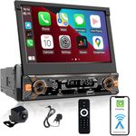 Alondy Single Din Car Stereo Touchscreen (7" Motorized Flip Out) Compatible with Apple CarPlay [Wireless] Android Auto Car Radio Bluetooth Type-C USB (3A Fast Charge) Backup Camera AUX