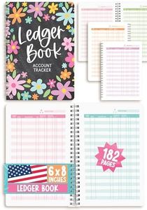 Accounting Ledger Book - Account Ledger Books for Bookkeeping, Bookkeeping Record Book, Accounting Notebook Spiral, Income and Expense Tracker Notebook, Chalk Floral Account Tracker