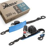 valonic PANDA - retractable ratchet strap with hook, TÜV Rheinland & GS certified, padded, 2 pieces, 5m, 25mm, 300/600 kg, EN-12195-2, black, tie down straps for motorcycle