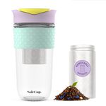 SoleCup. Large Travel Mug Loose Tea Infuser - Detachable Tea Strainer with Spill Proof Lid - 18oz/530ml BPA-Free Reusable Glass Travel Coffee Cup with Silicone Band (Ice Cream, 530ml / 18oz)