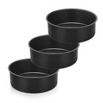 HaWare 8 inch Cake Tin Set of 3, Non-Stick Stainless Steel Deep Cake Pan for Baking Roasting Serving, Round Birthday Wedding Layer Cake Tin, Healthy & Non-Toxic, Leak & Rust Resistant (20cm, Black)