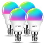 Smart E14 Light Screw Bulbs,WiFi G45 Golf LED Bulb,470Lm,LVWIT E14 Color WiFi,5W Replace 40 Watt,Smart Light Bulb Screw E14,Compatible with Alexa Google Assistant,TUYA/Smart Life APP Bulb 4 PCS