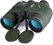 BOSSDUN 10X50 Marine Binoculars for Adults Waterproof with Compass Rangefinder Fogproof BAK4 Prism Lens Military Binocular for Navigation Boating Birdwatching and Hunting (Green)