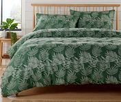 Olivia Rocco Leaf Jacquard Duvet Cover Set Cotton Blend Eco Friendly Easy Care Stylish Comforter Breathable Quilt Covers Reversible Bedding Bed Sets with Pillowcase, Emerald Green Single