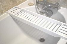 Unibos Bamboo Wood Bath Tub Rack Bathroom Shelf Tidy Tray Storage Caddy Organiser (White)