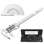 Neoteck Digital Vernier Caliper + Feeler Gauge 8 inch/200mm Stainless Steel Electronic Caliper Fractions/Inch/Metric Conversion Measuring Tool for Length Width Depth Inner and Outer Diameter