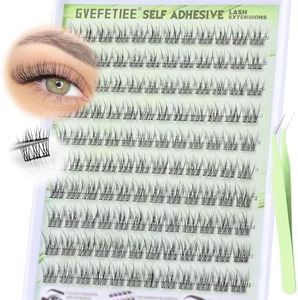 Self Adhesive Eyelashes Clusters No Glue Needed Lash Clusters Natural Look Wispy Cluster Lashes Pre-Glue Individual Lashes Extensions Reusable Self Adhesive Lashes Clusters with Tweezers by GVEFETIEE (C curl;10-12mm)