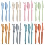 24 Pieces Forks Spoons Knife Set, Wheat Straw Cutlery Set, Reusable Flatware Set for 8, Utensils for Party, Travel, Work, Picnic, Camping or Daily Use