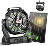 CONBOLA 10400mAh Solar fan, Camping Fan with Solar Panel, 7W Rechargeable Camping Fan for Outdoor,LED Lantern, Stepless Speed and Quiet Battery Operated for Tent,Outside