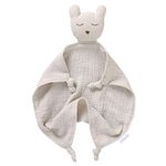 LAWKUL Baby Security Blanket Newborn Muslin Organic Cotton Babe Comforts Soft Infant Lovey for Boy Girl 40x40cm Bear Beige