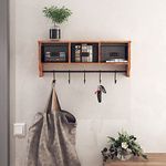 Rustic Coat Rack Wall Mounted Shelf with Hooks & Baskets, Entryway Organizer Wall Shelf with 5 Coat Hooks and Cubbies, Solid Wooden Shelf with Hooks - Hang Coats, Towels, Hats, Keys or Coffee Mugs!