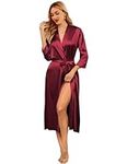 Ekouaer Satin Robe for Women Red Silk Kimono Bathrobe Long Lightweight Robes Bridesmaids Sleepwear with Pockets