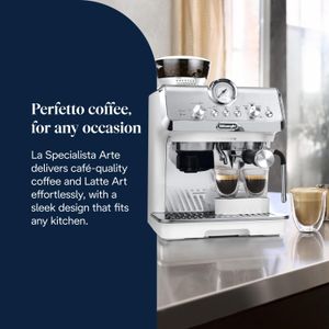 De'Longhi La Specialista Arte Espresso Machine – Bean to Cup, 8 Grind Settings, White