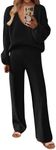 KIRUNDO Womens 2 Piece Sweater Sets 2024 Fall Winter Long Sleeve Knit Pullover and Wide Leg Pants Lounge Set Sweatsuit(Black, Medium)