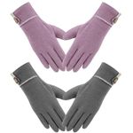 Abeillo 2Pairs Elegant Ladies Winter Warm Gloves,Thermal Warm Lady Gloves Fleece Lined Elastic Cuff for Cold Weather, Fashion Texting Windproof Winter Gloves for Ladies,Women (Purple&Grey)