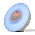 Roxel Alarm Clock Wake Up Light Sunrise/Sunset Simulation Table Bedside Lamp with FM Radio, Colour Changing Mood Light, Nature Sounds and Touch Control Function (White)