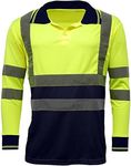 Hi Viz VIS High Visibility Polo Shirt Reflective Tape Safety Security Work Button T-Shirt S-5XL (Yellow/Navy Long Sleeves, Large)