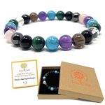 Cleanse and Clear Negative Energies Crystal Power Bead Bracelet - Gift Box & Tag - Malachite, Shungite, Turquoise, Amethyst, Smoky Quartz, Rose Quartz, Hematite, Clear Quartz