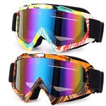 Rngeo Ski Goggles, 2 Pack Snowboard Goggles for Men, Women, Youth, with Durable ABS Frame, UV 400 Protection, Wind Resistance, Anti-Glare Lenses & Soft Foam (2 Colors in 1)