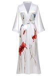 EORUBE Long Kimono Robe Women Cover Up Print Floral Satin Sleepwear Silky Bathrobe Bachelorette Robe (White - Morning Dew)