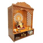 Beautiful Wooden Temple Pooja Mandir for Home and Office use with LED SPOT Light Storage Shelves and Wall Mounting Option (Size - H 21 x L 16 x W 9 inch)