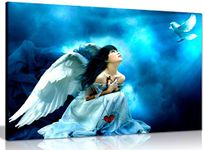 Angel In White Fantasy Canvas Wall Art Picture Print (36x24in)