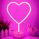 YIVIYAR Neon Heart Lights Heart Neon Lights LED Neon Light for Bedroom USB/Battery Powered Love Heart Neon Sign Neon Pink Signs Women Aesthetic Room Wedding Decor