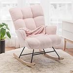 SAETSFEG Nursery Rocking Chair Teddy, Upholstered Glider Rocker with High Backrest, Comfortable Stylish Armchair with Padded Seat,Pink