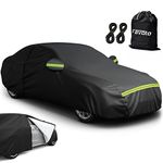 Favoto Sedan Car Cover Waterproof Breathable, Outdoor Full Car Cover Sun Rain Dust Snow All Weather Protection with Right Size Zipper, Universal Fit Sedan (177-194 Inches) Black Car Covers