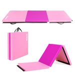 Bonnlo 6' Folding Tri-fold Gymnastics Gym Exercise Aerobics Mat, 6’x 2’x 2” PU Leather Tumbling Mats for Stretching Yoga Cheerleading Martial Arts (Purple&Pink)