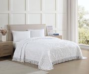 Beatrice Home Fashions Queen, White, Lotus Medallion 100% Cotton Chenille Bedspread, Soft, Cozy, Lightweight, Fringe