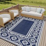 HUGEAR RV Outdoor Rug Waterproof Mat Outdoor Rugs 6'x9' for Patios Clearance Carpet Outdoor Camping Rugs Large Plastic Straw Rug (Lantern Navy Blue&White)