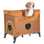 Petique Bedside Lounge Pet Bed, Bunk Bed for Medium Size Pets, Raised Lounge Bed for Cats & Dogs, Lion’s Den Design,Brown, 39.0" L x 22.5" W x 33.5" Th