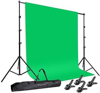 HYJ-INC Photo Background Support System with 8.5 x 10ft Backdrop Stand Kit, 6 x 9.5ft 100% Pure Muslin Chromakey Green Screen Backdrop,Clamp, Carry Bag for Photography Video Studio