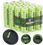 Henreepow Ni-MH AA Rechargeable Batteries, Double A High Capacity 1.2V Pre-Charged for Garden Landscaping Solar Lights, String Lights, Remotes, Wireless Mouses, Radio, Flashlight (AA-600mAh-12pack)