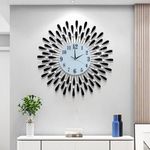 JUGV 24 INCH Large Wall Clock for Living Room Decor,Non-Ticking Quiet Metal Petals Dial Glass Big Wall Clocks Black for Bedroom,bedrooms Kitchen and Small Space Decoration