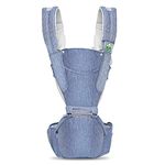 Kiddale Baby Carrier Sling, Kangaroo Bag, Carrying Belt with Detachable Hip Seat,Adjustable Waist Length(Upto 42 inch),Ergonomically Designed,Water Proof,Detachable Bib, Side and Front Pocket - Blue