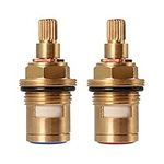 Replacement Brass Pair Ceramic Stem Disc Cartridge Mixer Hot and Cold Tap Inner Faucet Bathroom Basin Valve Quarter Turn G1/2" for Bathroom Kitchen Tap(1 Pair Hot & Cold)