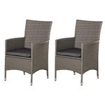 Outsunny 2 PC Outdoor Rattan Armchair Dining Chair Garden Patio Furniture w/Armrests Cushions Grey