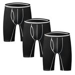 Nuofengkudu Mens Long Leg Boxers Shorts Anti Chafing Stretch Cotton Underpants Longer Legged Trunks Briefs with Fly Pouch Waistband Breathable Soft Sports Underwear 3 Pack Black L