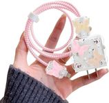 Cute Wave Cable Protector Compatible for iPhone Charger Adapter with Bling Pink Butterfly Laser Design,Data Line USB Cover Wire Cord Saver Lightning Cable Case for iPhone Charger