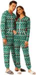 Ekouaer Christmas Matching Onesie for Couples Zipper One Piece Pajamas Adult Hooded Jumpsuit with Pockets Christmas Socks XXL