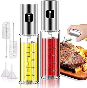 Olive Oil sprayer Mister for Cooking- Stainless Steel Glass Spray Oil Bottle Dispenser for Kitchen Air Fryer BBQ Salad Baking Roasting Grilling - 2 Pack, 3.4Oz Capacity