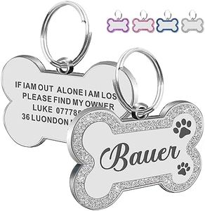 Dog Tags Personalized for Pets Dog Name Tags Personalized Dog Tag Engraved with Any Name & Text Custom Dog ID Tags Glitter Bone ID Tag for Puppy Cat (Silver S, Bone)