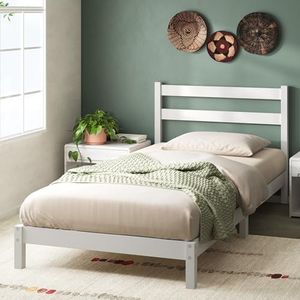 Zinus Robin Lit 90 x 190 cm - Hauteur 20 cm - Sommier en Bambou Durable avec tête - Blanc