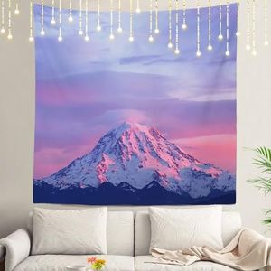 Shrahala Pink Tapestry, Mount Rainier National Park at Sunset Wall Hanging Large Tapestry Psychedelic Tapestry Decorations Bedroom Living Room Dorm(59.1 x 59.1 Inches, Pink 2)
