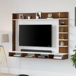 BLUEWUD Primax Grande Large Engineering Wood Wall Mount TV Entertainment Unit Set Top Box Stand/TV Cabinet with Shelves for Books & Décor Display Unit, Ideal for 50” (Brown Maple & White)